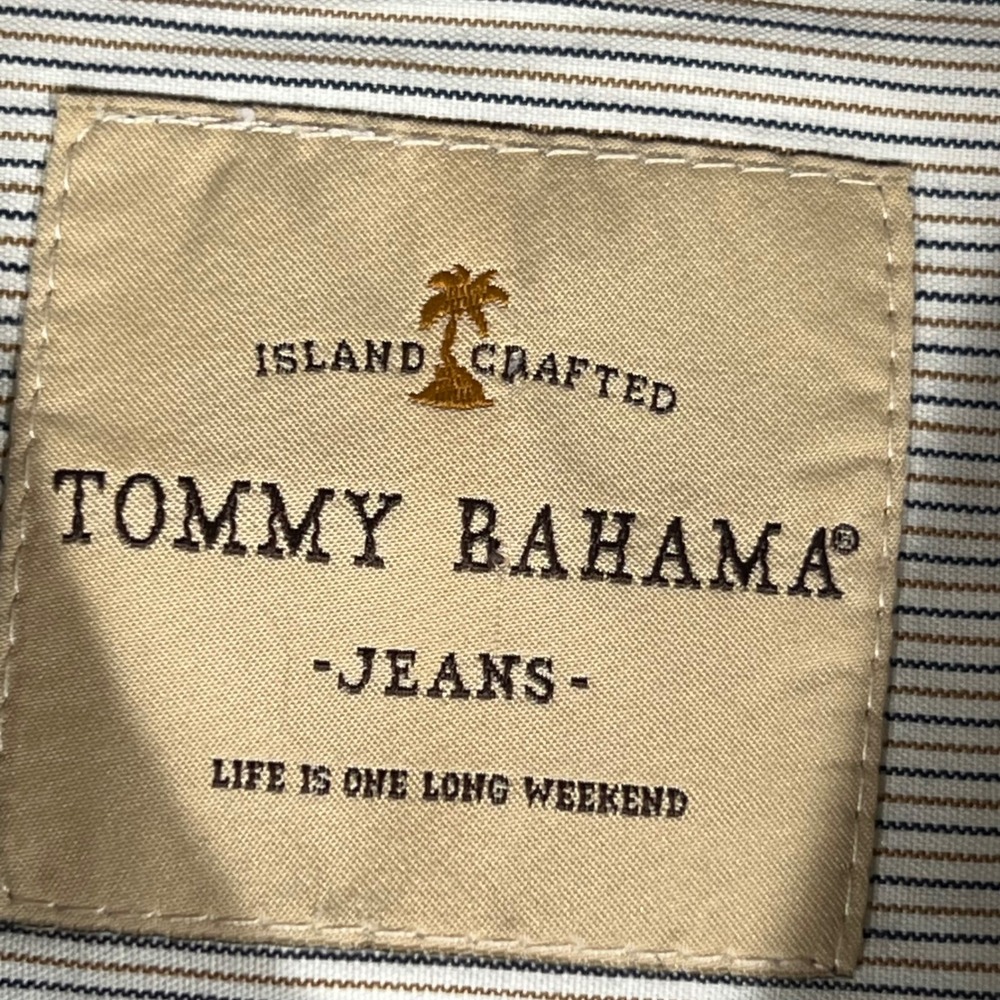 Tommy Bahama Jeans Mens XL Blue White Striped Button Down Shirt Long Sleeve p - Picture 4 of 16